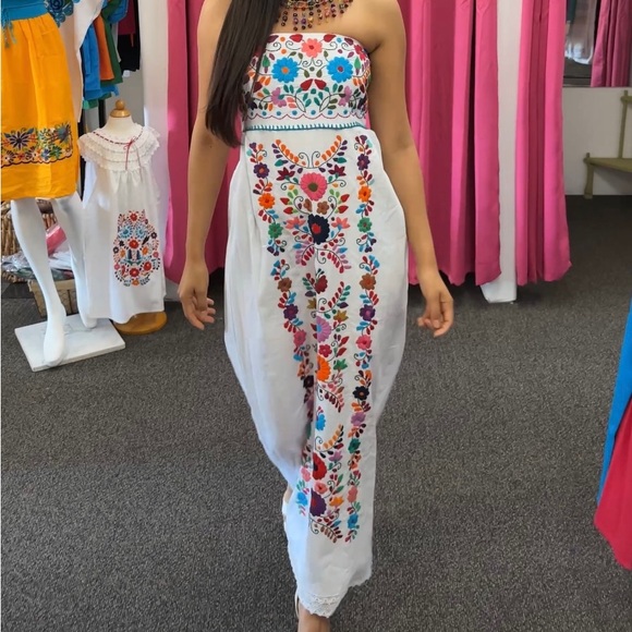 Cielito Lindo Dresses & Skirts - Ivory Mexican Strapless Maxi Dress with hand made floral embroidery